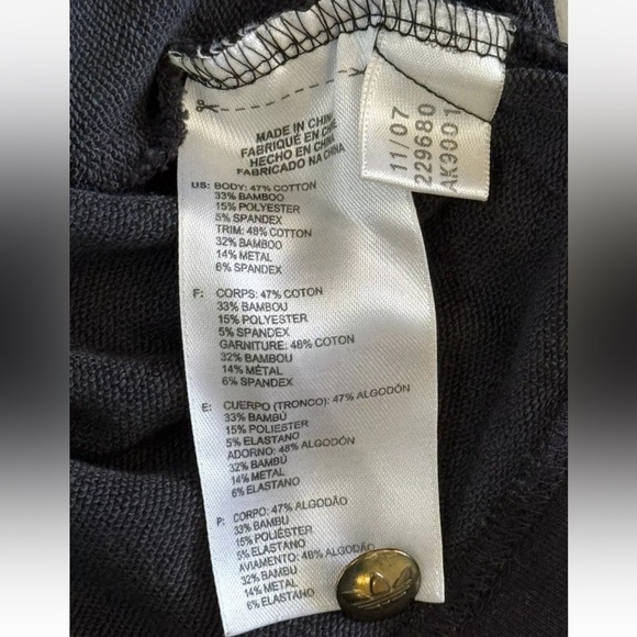 Adidas Girls Jacket Medium Black 3/4 Sleeve Red Gold Stripe Hood Bamboo Cotton - Picture 8 of 9